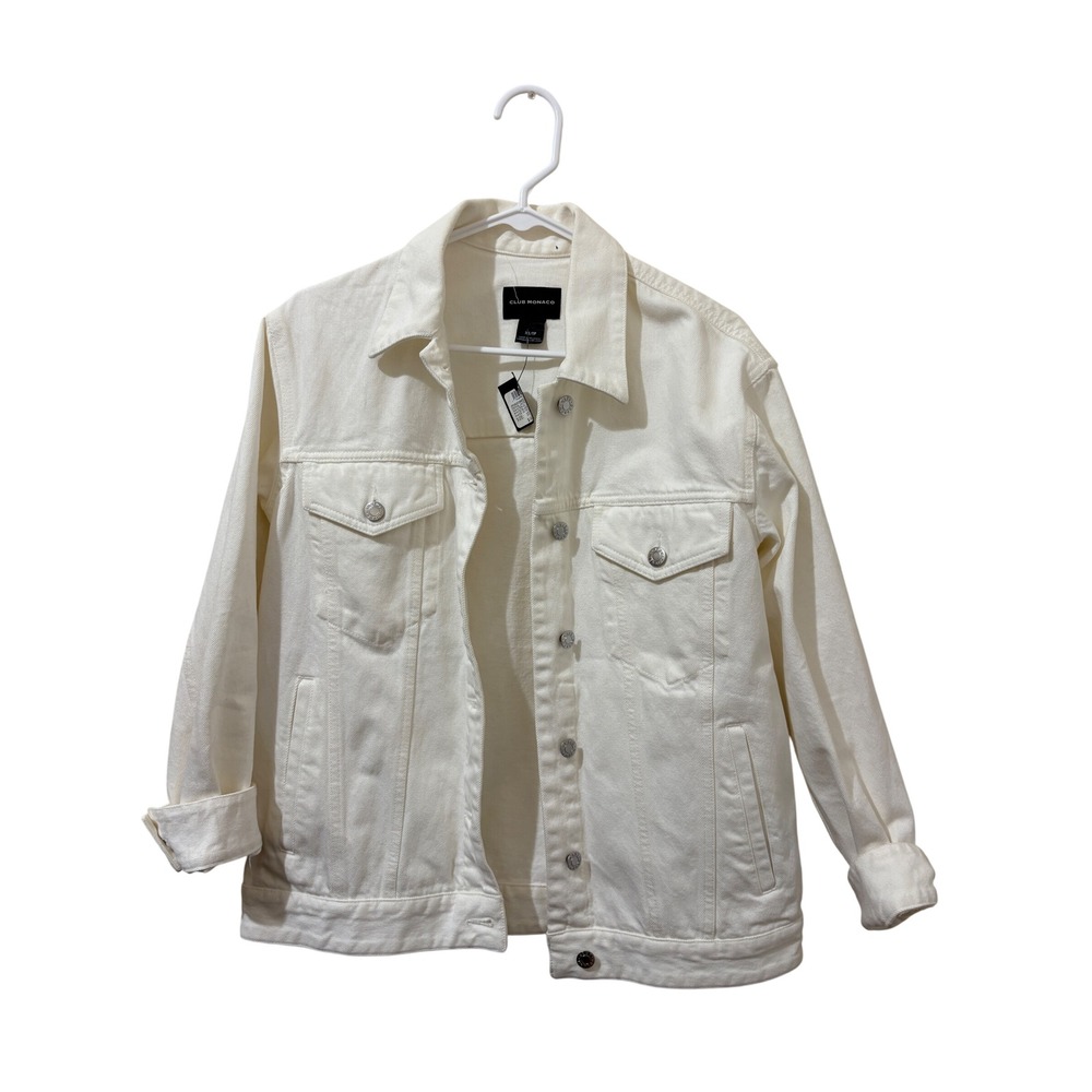 Club Monaco Womens White Denim Trucker Jacket XS NWT Silver Hardware